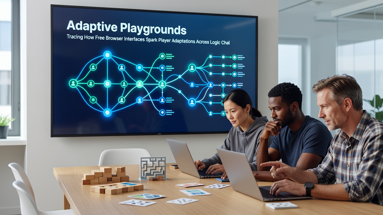 Group of players adapting strategies in browser-based action scenarios involving logic elements