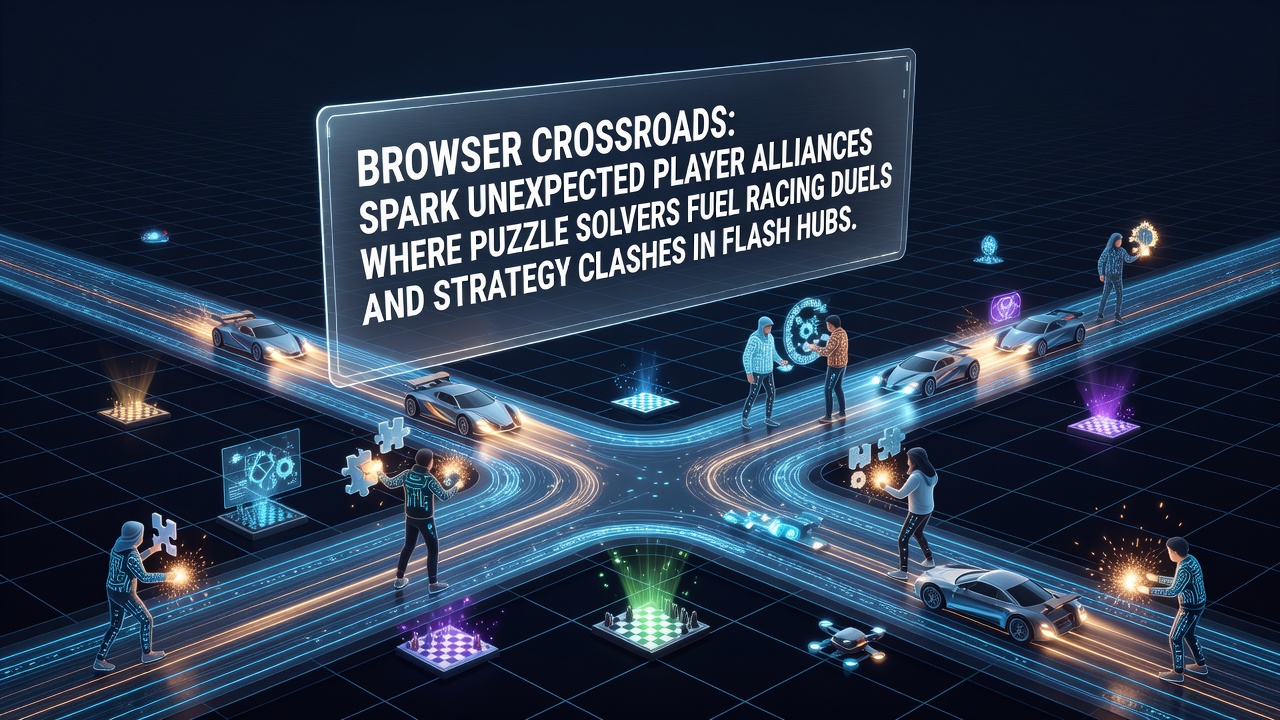 Players collaborating across puzzle racing and strategy modes in a browser flash hub interface