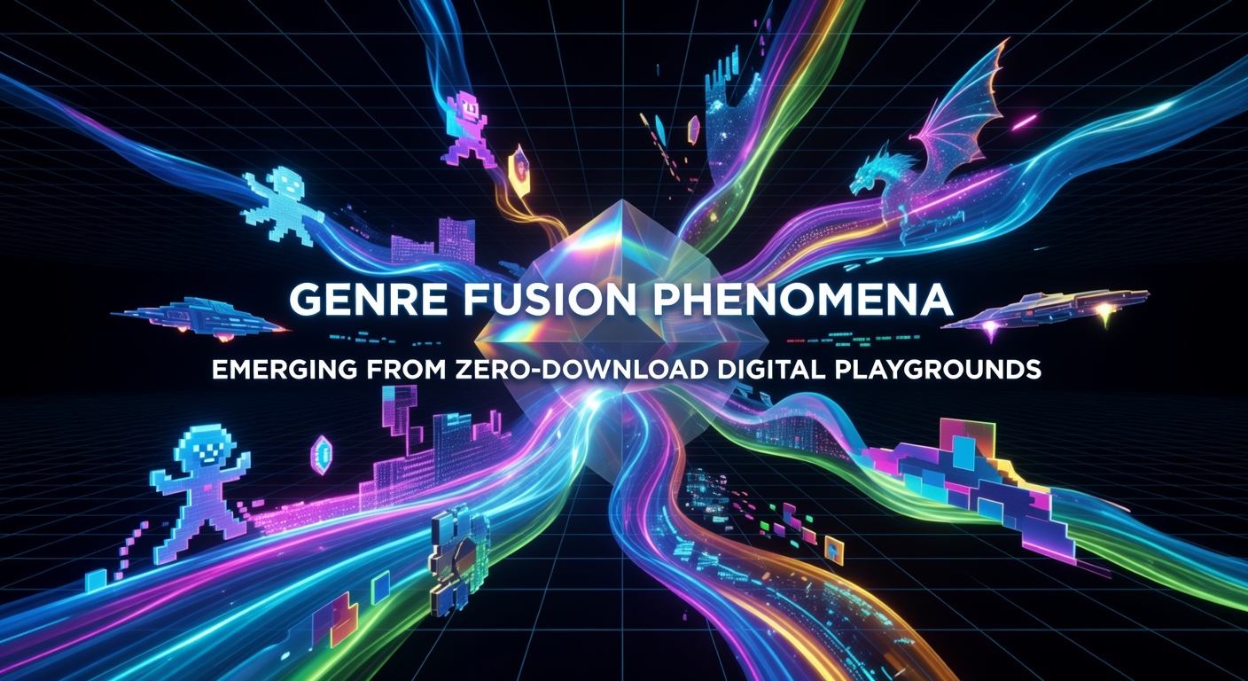 Visual representation of genre fusion in browser-based digital playgrounds showing overlapping elements of racing, puzzles, and shooters