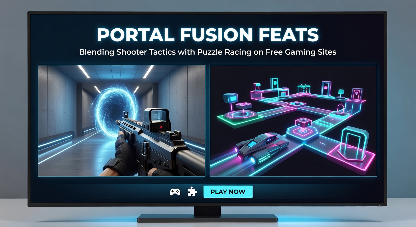 Close-up of multiplayer portal racing action with players exchanging shots and warping vehicles through puzzle mazes on a vibrant free gaming portal