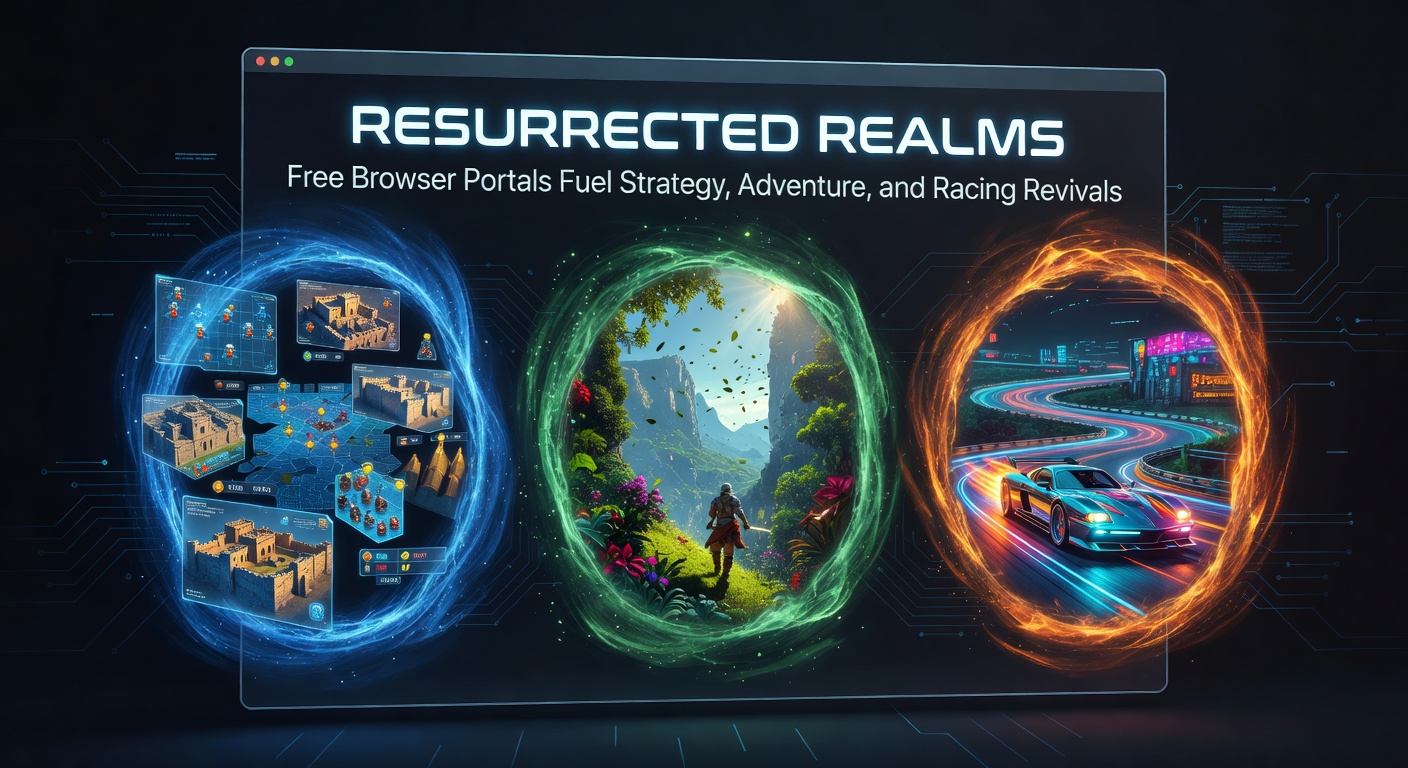 Vibrant screenshot of a browser-based strategy game featuring medieval castles, armies clashing, and resource management interfaces on a free portal