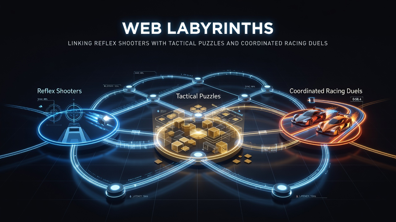 Multiplayer racing duel interface integrated with tactical puzzle overlays in a browser environment